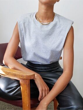 Babaton Light Gray Padded-Shoulder Muscle Tee